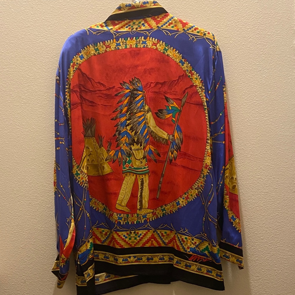 Cory B New York Native American print silk shirt size large - Picture 8 of 11
